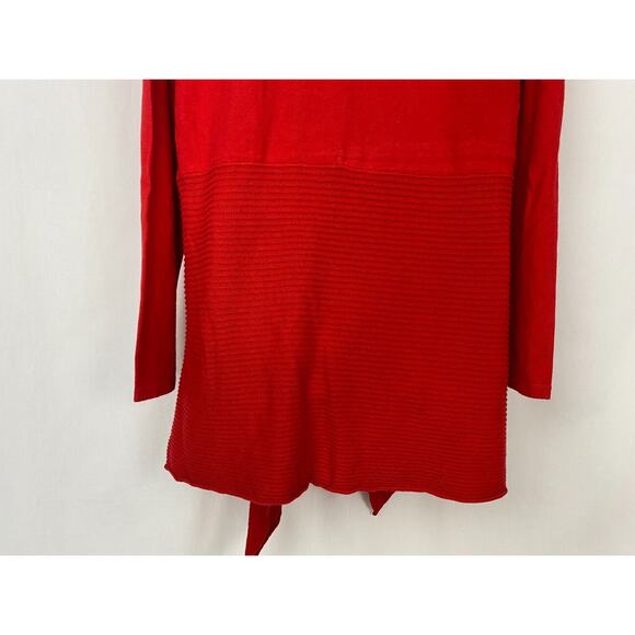 Peter Nygard Cardigan Sweater Womens Medium Open Front Long Flowy Asymmetric Red - Picture 7 of 14